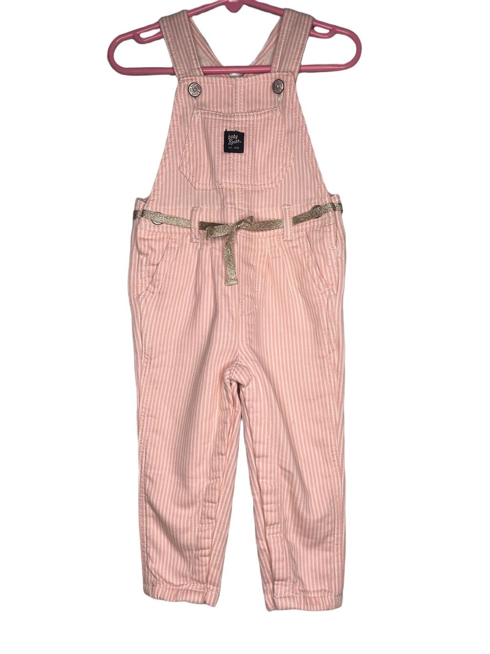 Baby B'Gosh OshKosh Girls Size 18 Month Overalls Pant Jumpsuit Pink White Stripe